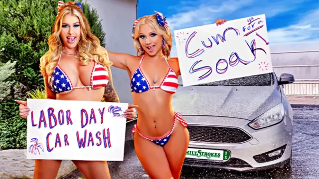 Car Wash Duo Shake Tits and Score Big by Lolly Dames and Venus Rivers