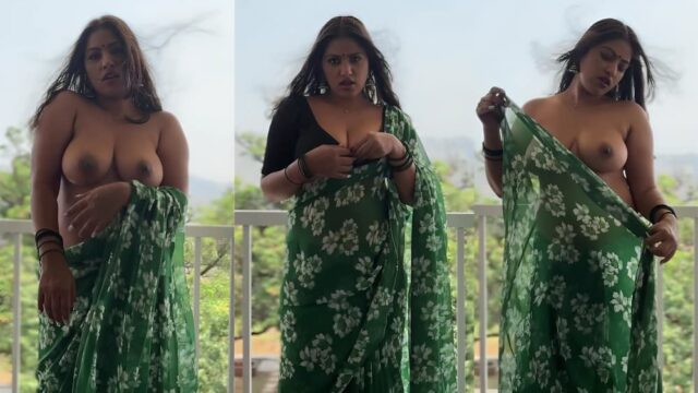 Desi girl Anjali Gaud strips her saree outdoors and rubs her wet pussy until she cums
